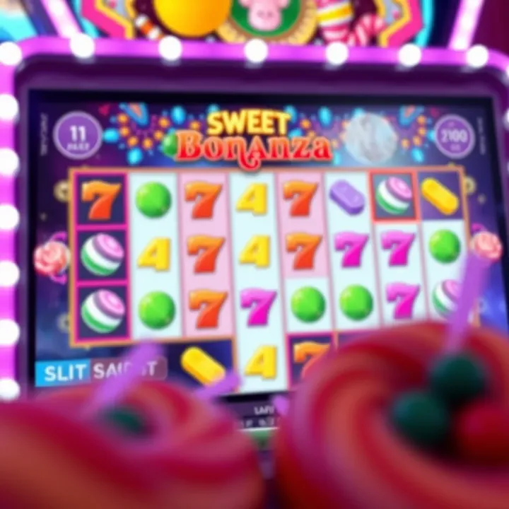 Colorful Sweet Bonanza slot game interface with vibrant candies and multipliers on screen
