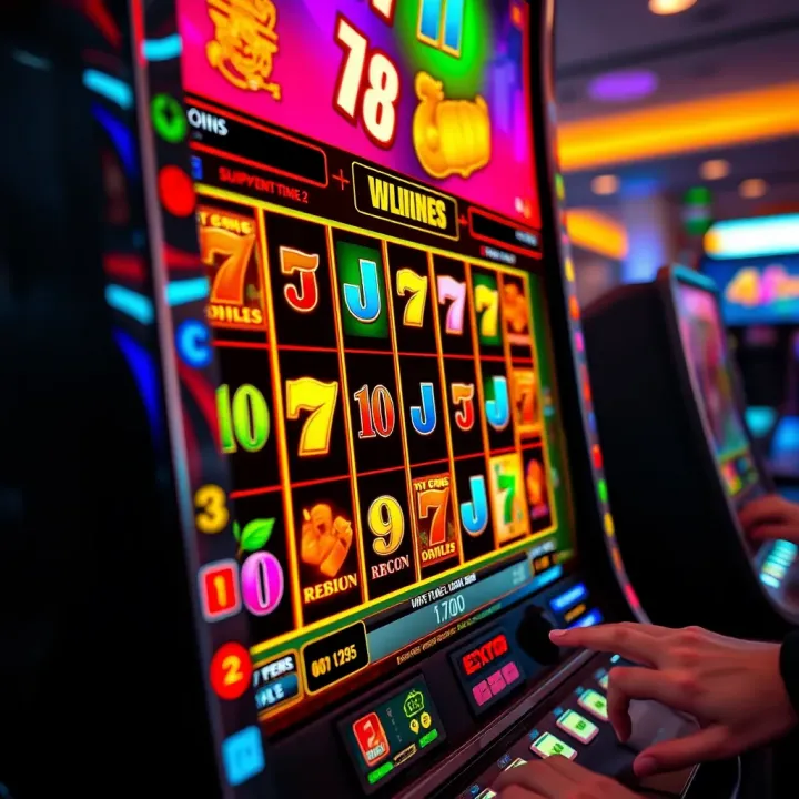 Colorful online slot machine screen showing vibrant icons and spinning reels