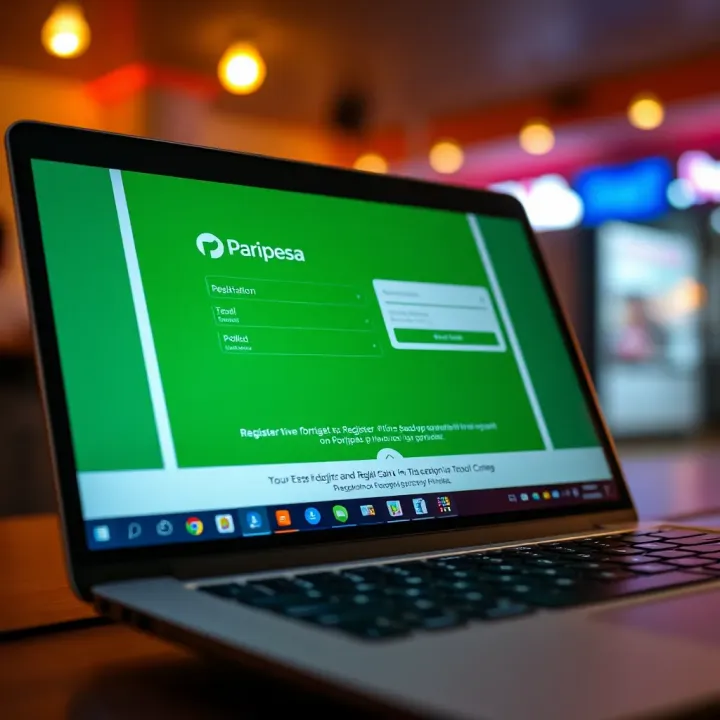 User interface showing Paripesa registration form on a laptop screen