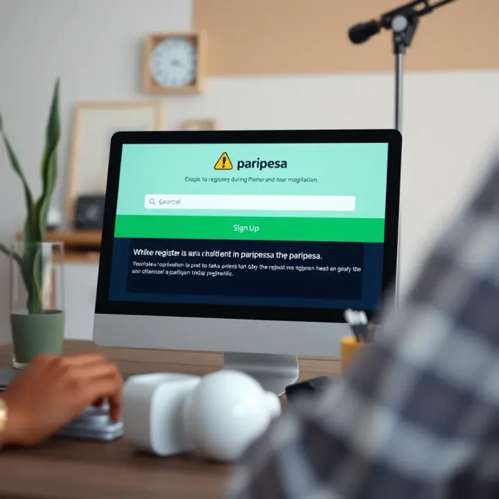Illustration of computer screen displaying error message during Paripesa sign-up