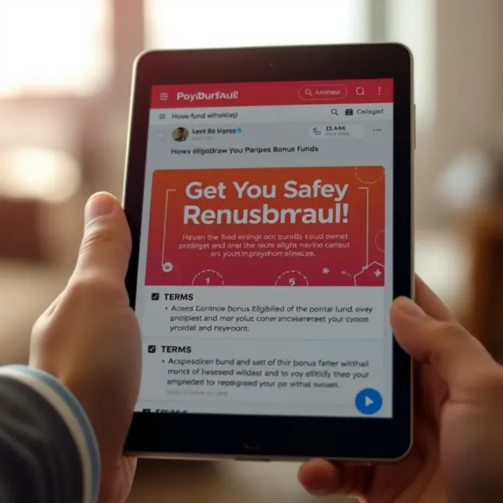Graphic showing eligibility checklist and terms for bonus fund withdrawal on a digital device