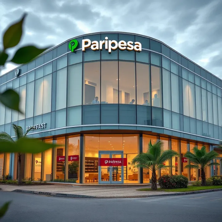 Modern office building with large glass windows representing Paripesa head office in Nigeria