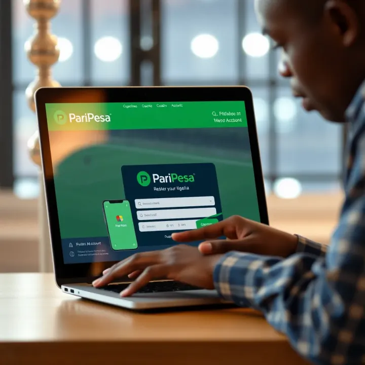 User registering an account on PariPesa betting platform on a laptop