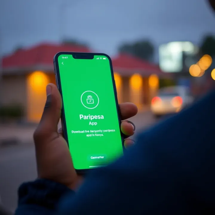 Interface showing Paripesa app download screen on a smartphone in Kenya