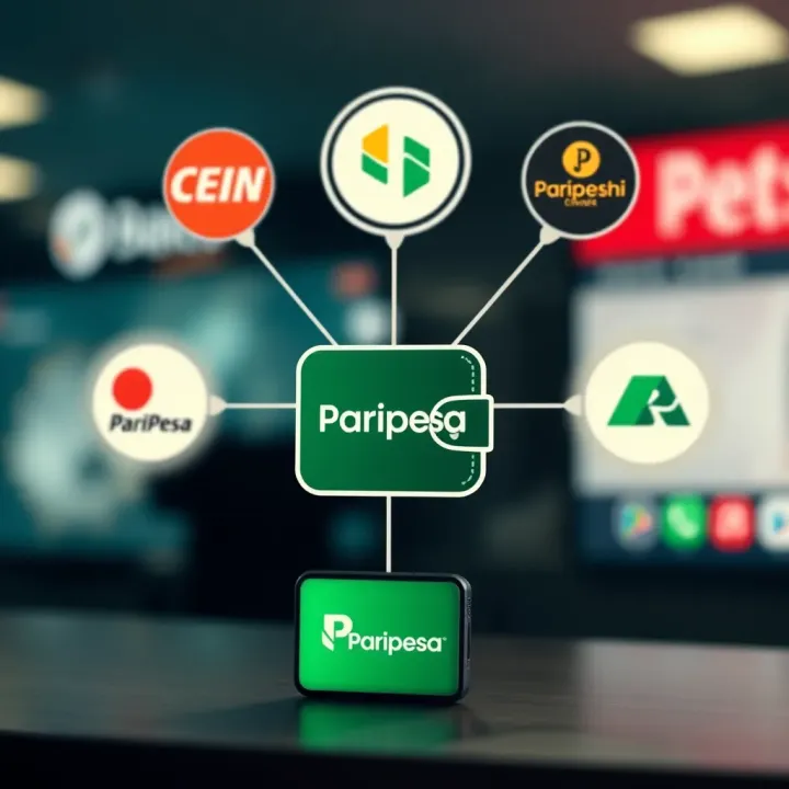 Graphic showing different bank logos connected to a Paripesa wallet icon symbolizing transfer fees