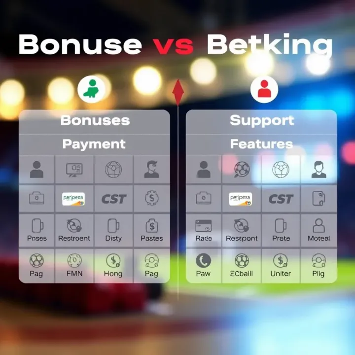 Bonuses, Payment Options, and Support Features of Paripesa and Betking Graphic showing bonuses, payment methods, and customer support icons for Nigerian betting platforms