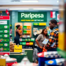 Retail shop displaying paripesa betting options with a customer engaging in the game