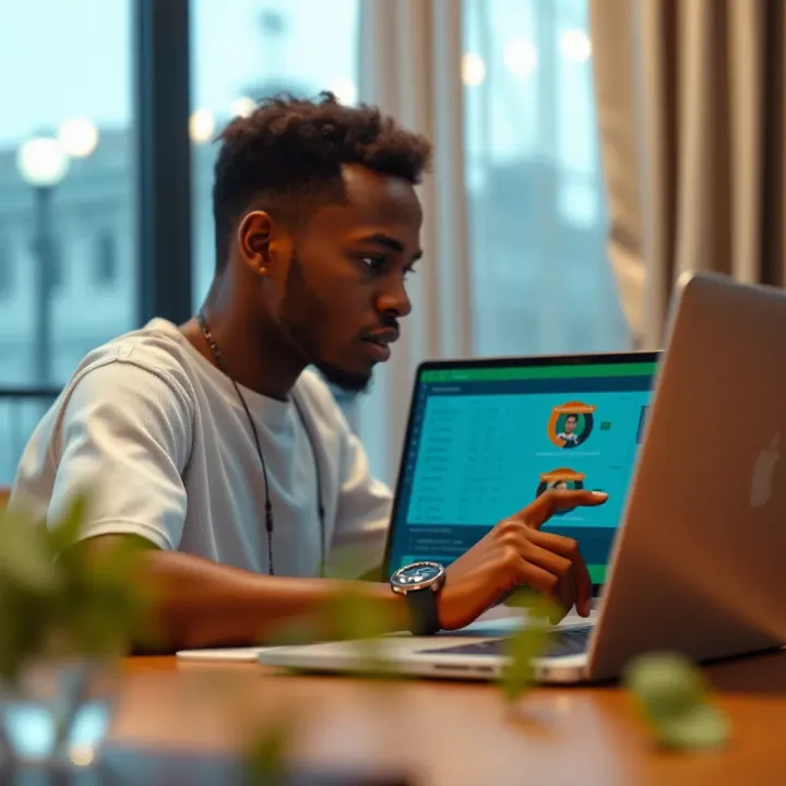 Illustration showing a beginner navigating Paripesa betting platform interface on a laptop
