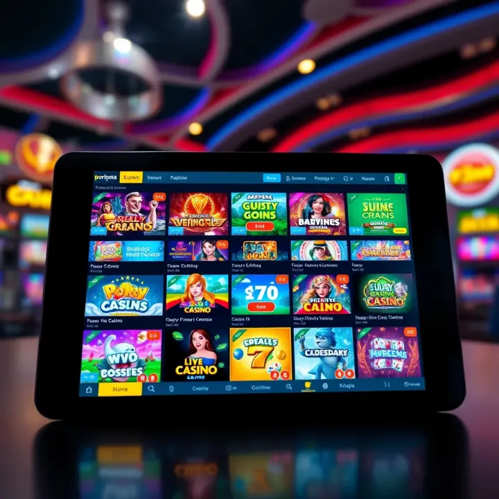 Variety of casino games displayed on a digital device emphasizing secure payment and easy registration