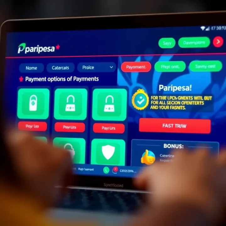 User interface showing secure payment options and bonus offers on Paripesa casino platform