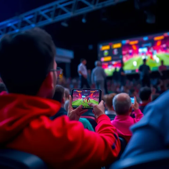 Football fans watching live streaming on a digital device with Paripesa branding