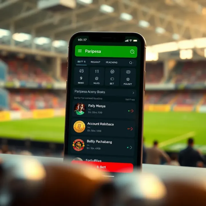 View of Paripesa app dashboard showing betting options, account balance and navigation menu for placing bets
