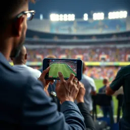 Football match live streaming on digital device with Nigerian football fans enjoying the game