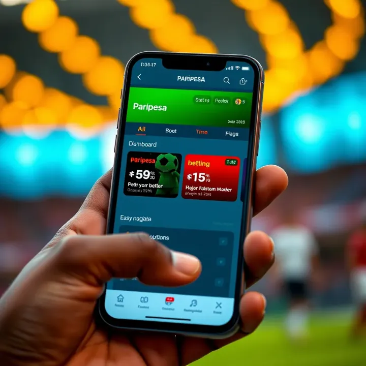 Mobile phone displaying Paripesa Mobile Lite dashboard with betting options and easy navigation buttons