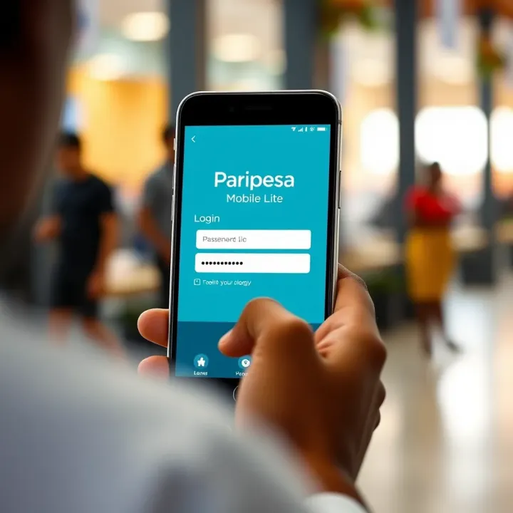 Paripesa Mobile Lite Login Interface User interface showing the Paripesa Mobile Lite login screen with fields for username and password