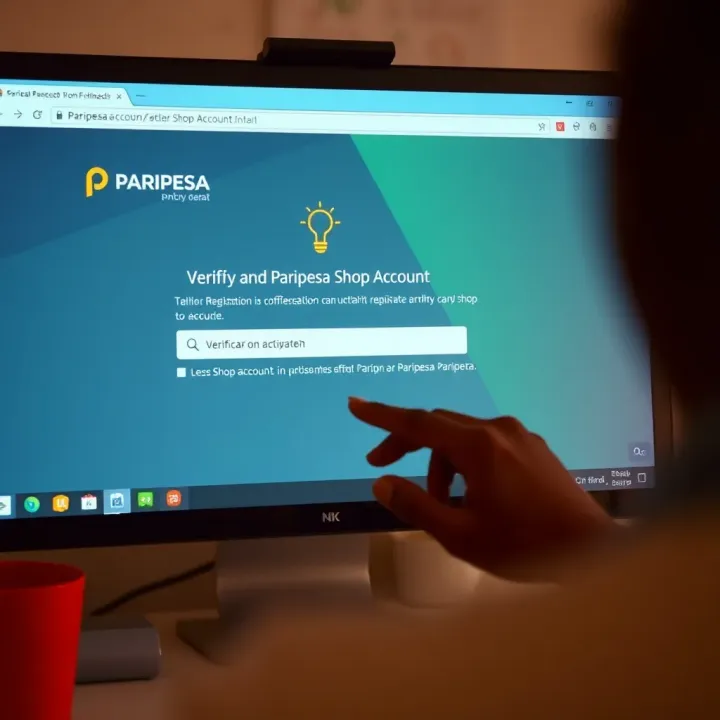Verification and Activation of Paripesa Shop Account Computer screen displaying the Paripesa registration website interface with a cursor on the verification section