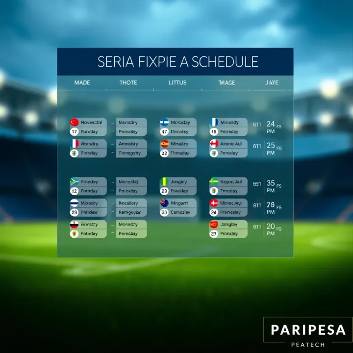 Calendar displaying the Paripesa Serie A match schedule with dates and fixtures highlighted