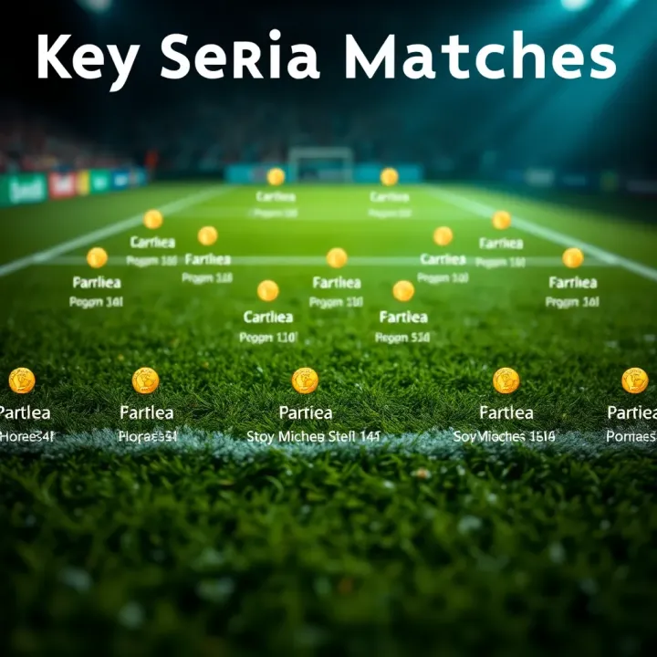 Illustration of a football pitch with team formations and highlighted key matches for Serie A