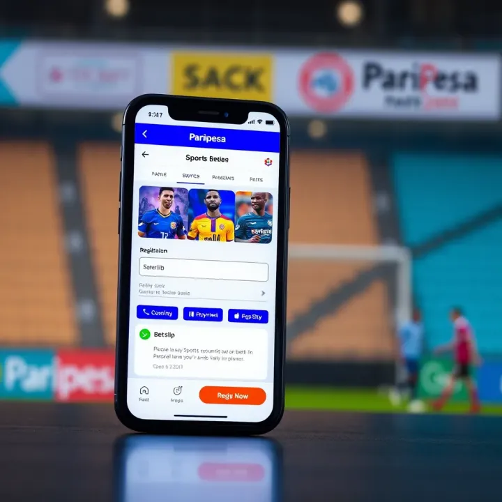 User interface displaying registration form and betting slip on Paripesa mobile app
