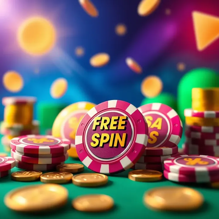 Illustration of vibrant casino chips and coins symbolizing free spin rewards