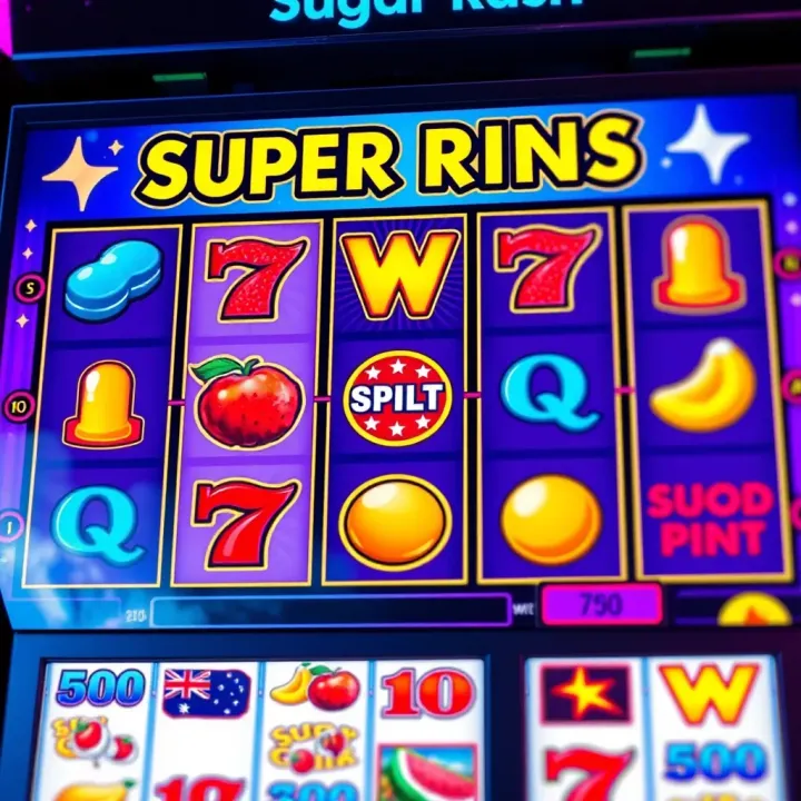 Sugar Rush Slot Machine Display Highlighting Winning Symbols Colorful digital slot machine reels showing winning combination in a sugar-themed game