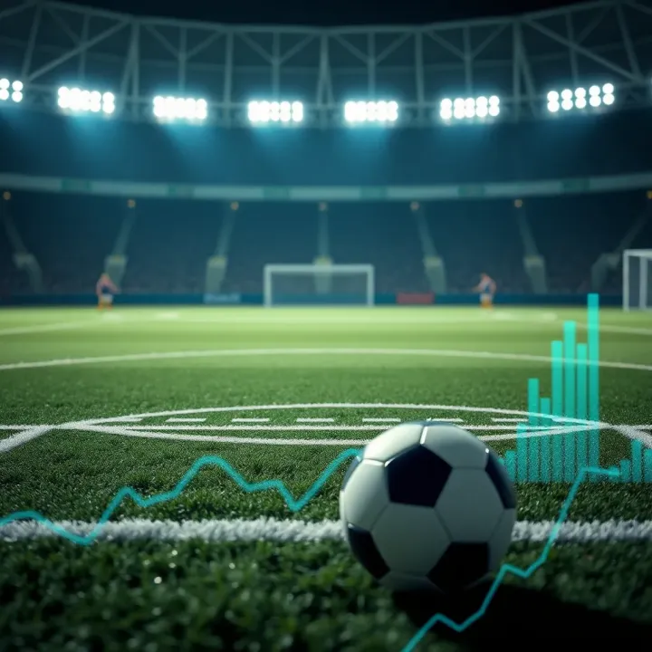 Football pitch with strategic markings and data analytics overlay