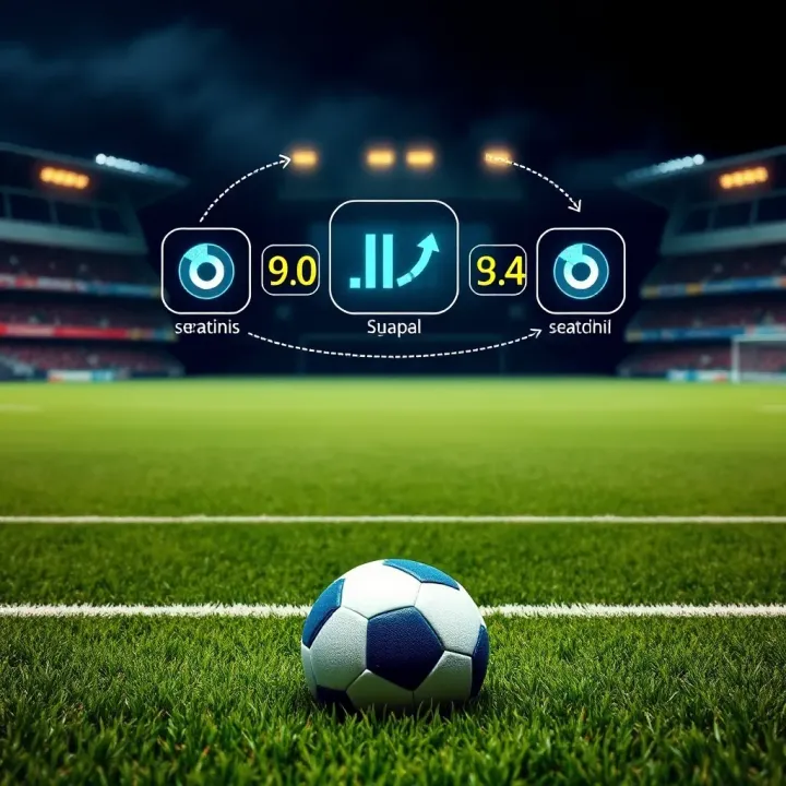Football pitch with statistical graphs and score prediction icons illustrating analysis for Nigerian football matches