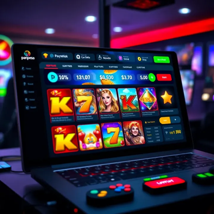Screenshot of online gaming platform interface showcasing vibrant slot games and user dashboard