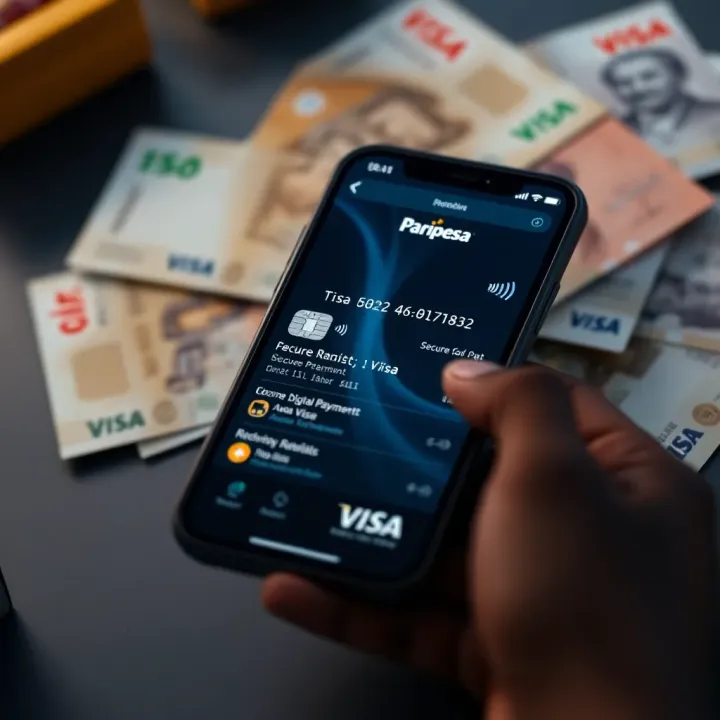 Managing Secure Digital Payments with Paripesa Visa in Nigeria Secure digital payment transaction on a mobile device with Nigerian currency in the background