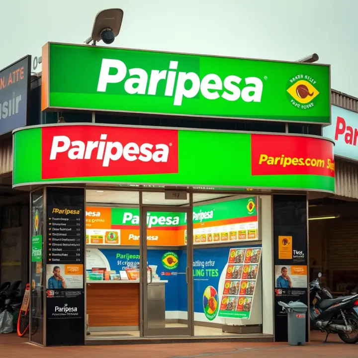 Exterior view of a vibrant Paripesa betting shop in Nigeria with visible signage