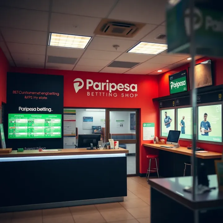 Interior layout of a Paripesa shop showing betting terminals and customer service counter