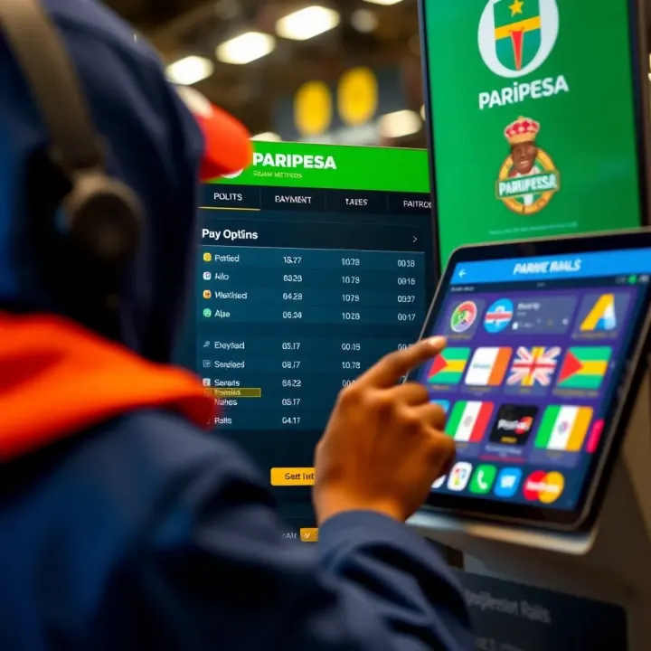 User interacting with Paripesa platform showing betting options and payment methods