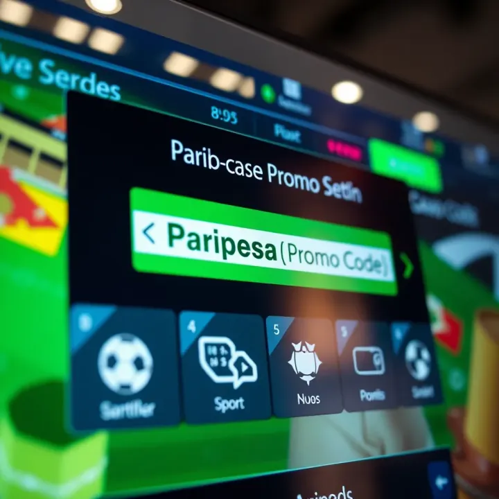 A digital screen displaying Paripesa promo code input field with sports betting icons