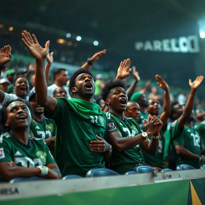 Fan Engagement during Super Eagles Matches Excited football fans cheering in a stadium during a match