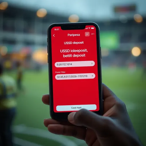 Mobile phone screen displaying USSD code input for making a betting deposit