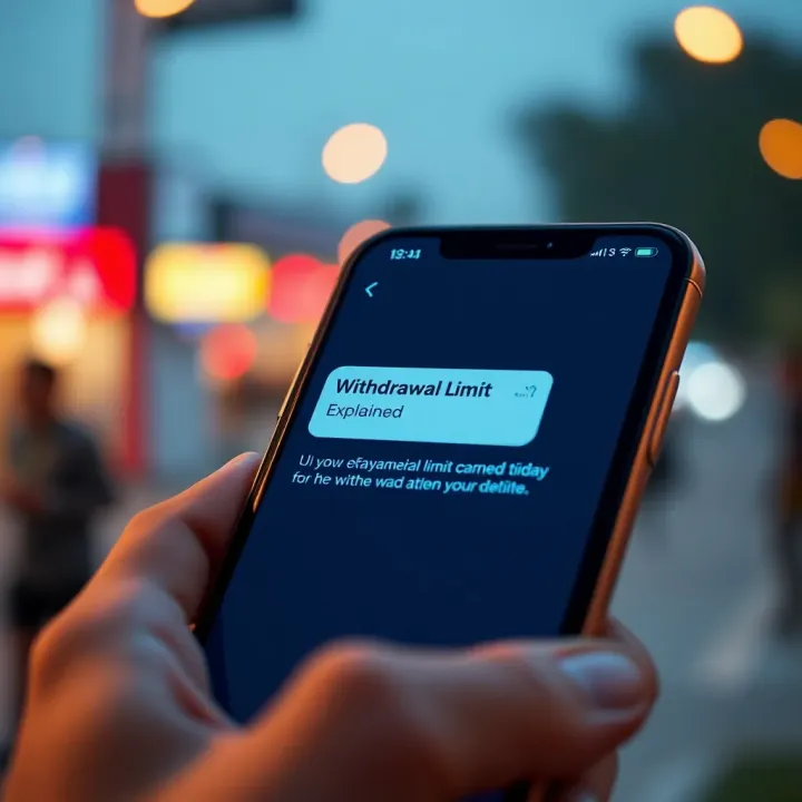 Withdrawal Limit Notification on Digital Wallet Interface Digital wallet showing withdrawal limit notification on smartphone screen